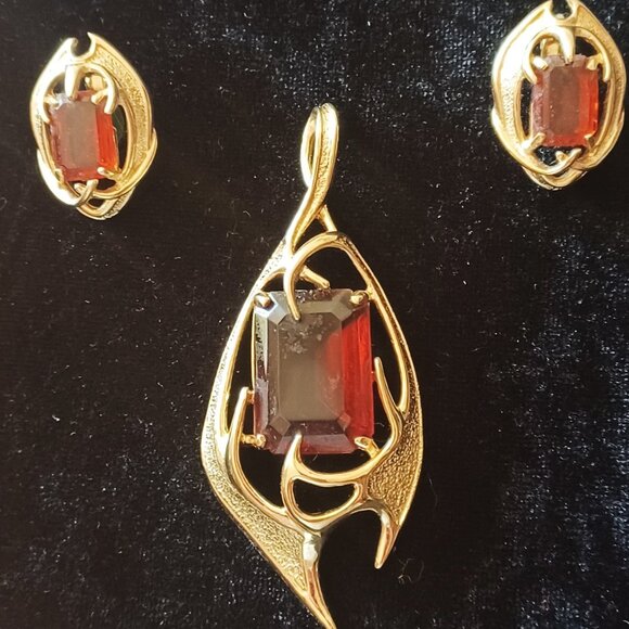 Sarah Coventry Pendant Earring Set - Molten Topaz - JS6 - Picture 1 of 4